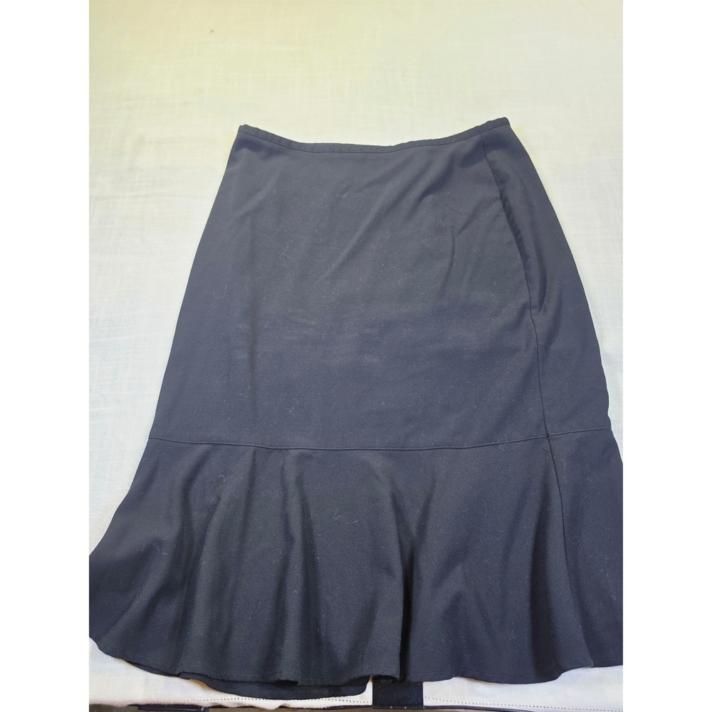 Emma James Petite Black Ruffle Hem Midi Skirt Size 14P Stretch Flounce Office